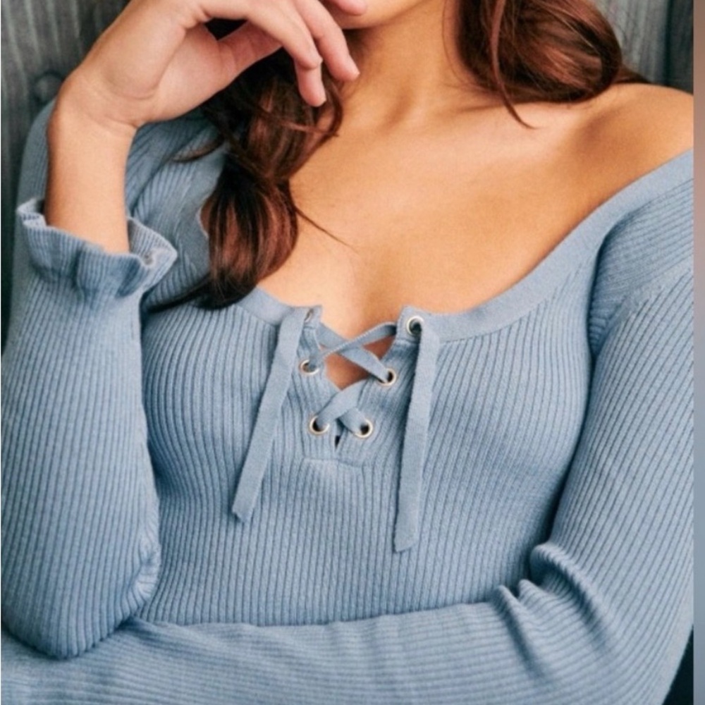 Sézane Soizic Baby Blue Tie Front Knit Sweater
